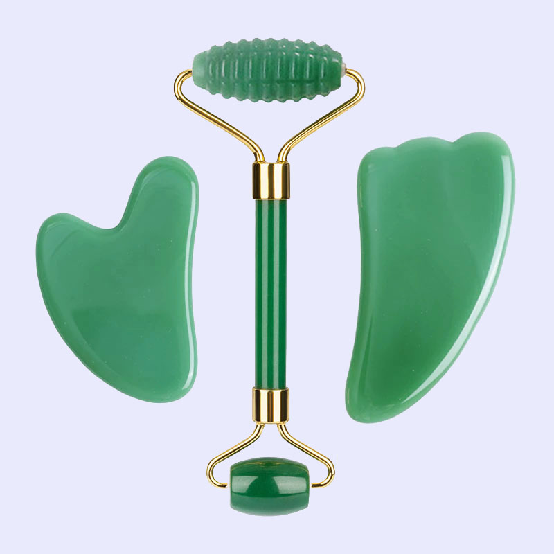 Jade Roller Gua Sha - Массажер-роллер для лица из авантюринового нефрита,
