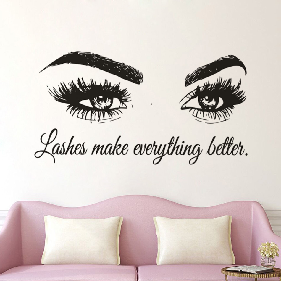 Beauty Of Makeup Quotes - Виниловая настенная наклейка на ресницы, цитата
