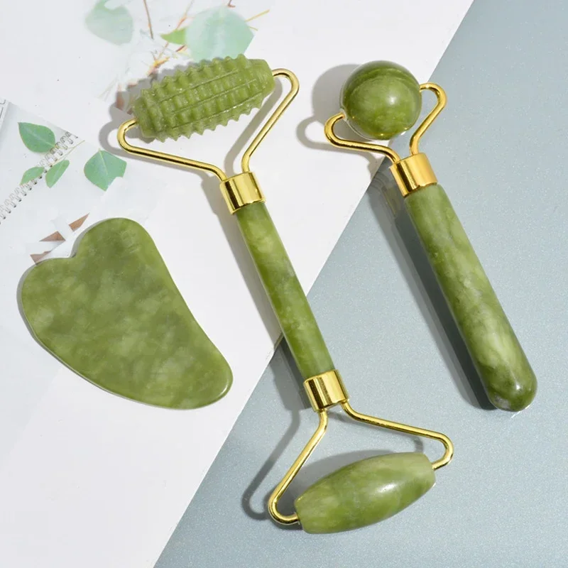 Jade Roller Gua Sha - Натуральный нефритовый роллер для лица, гуаша,